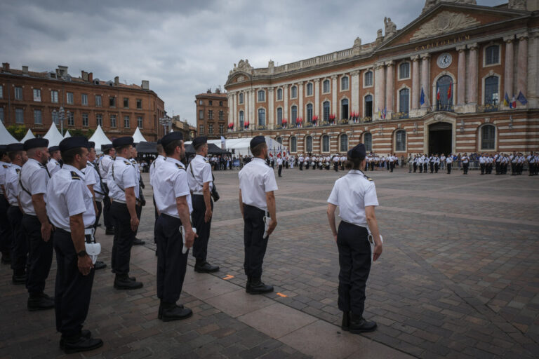 France, Toulouse, 2025-07-02. A military ceremony on the Place du Capitole in Toulouse in July 2025, marking the space d