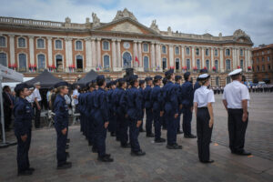 France, Toulouse, 2025-07-02. A military ceremony on the Place du Capitole in Toulouse in July 2025, marking the space d