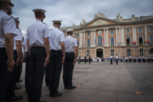 France, Toulouse, 2025-07-02. A military ceremony on the Place du Capitole in Toulouse in July 2025, marking the space d