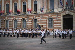 France, Toulouse, 2025-07-02. A military ceremony on the Place du Capitole in Toulouse in July 2025, marking the space d