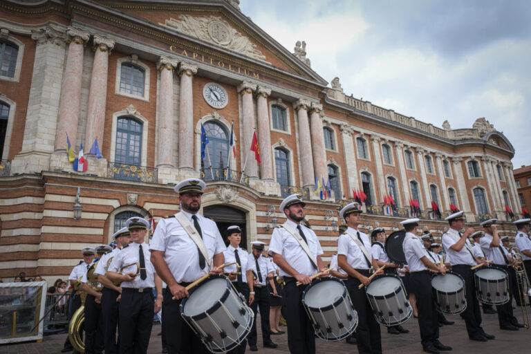 France, Toulouse, 2025-07-02. A military ceremony on the Place du Capitole in Toulouse in July 2025, marking the space d