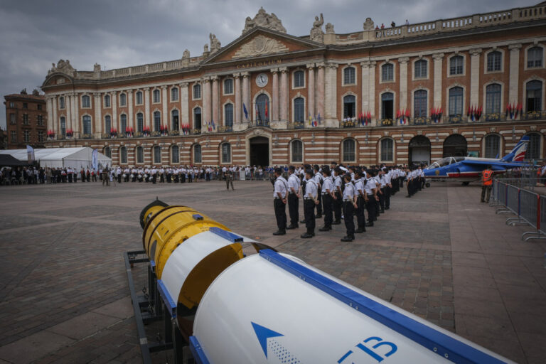 France, Toulouse, 2025-07-02. A military ceremony on the Place du Capitole in Toulouse in July 2025, marking the space d