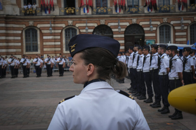 France, Toulouse, 2025-07-02. A military ceremony on the Place du Capitole in Toulouse in July 2025, marking the space d
