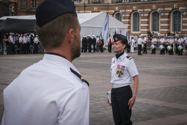 France, Toulouse, 2025-07-02. A military ceremony on the Place du Capitole in Toulouse in July 2025, marking the space d