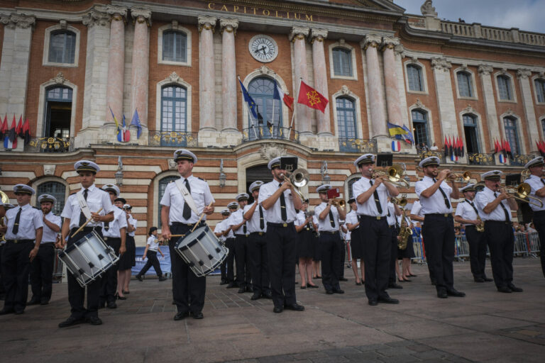 France, Toulouse, 2025-07-02. A military ceremony on the Place du Capitole in Toulouse in July 2025, marking the space d