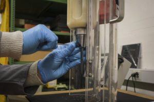 Switzerland, Geneve, 2024-04-23. In the DuPont laboratory near Geneva, Kevlar is cut, sewn and shot at to certify the bo