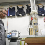 Switzerland, Geneve, 2024-04-23. In the DuPont laboratory near Geneva, Kevlar is cut, sewn and shot at to certify the bo