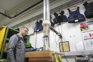 Switzerland, Geneve, 2024-04-23. In the DuPont laboratory near Geneva, Kevlar is cut, sewn and shot at to certify the bo