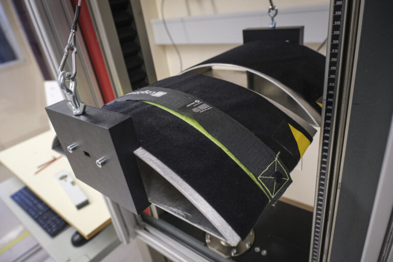 Switzerland, Geneve, 2024-04-23. In the DuPont laboratory near Geneva, Kevlar is cut, sewn and shot at to certify the bo