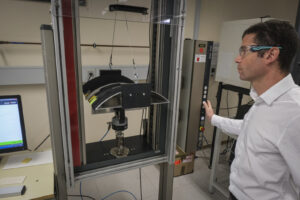 Switzerland, Geneve, 2024-04-23. In the DuPont laboratory near Geneva, Kevlar is cut, sewn and shot at to certify the bo