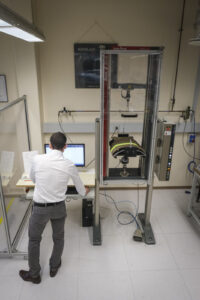 Switzerland, Geneve, 2024-04-23. In the DuPont laboratory near Geneva, Kevlar is cut, sewn and shot at to certify the bo