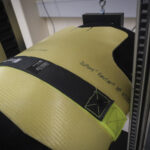 Switzerland, Geneve, 2024-04-23. In the DuPont laboratory near Geneva, Kevlar is cut, sewn and shot at to certify the bo