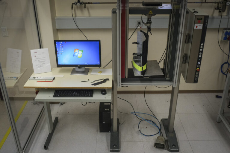 Switzerland, Geneve, 2024-04-23. In the DuPont laboratory near Geneva, Kevlar is cut, sewn and shot at to certify the bo