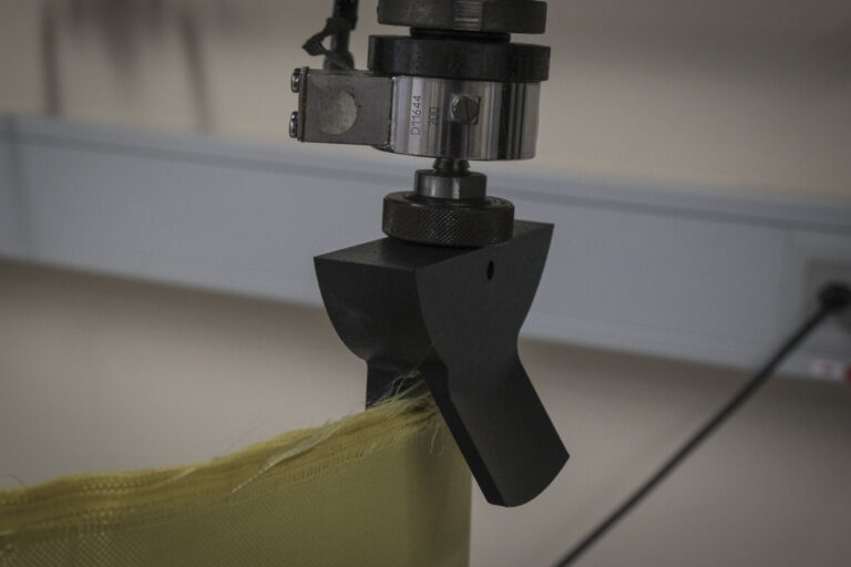 Switzerland, Geneve, 2024-04-23. In the DuPont laboratory near Geneva, Kevlar is cut, sewn and shot at to certify the bo