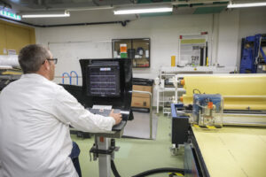 Switzerland, Geneve, 2024-04-23. In the DuPont laboratory near Geneva, Kevlar is cut, sewn and shot at to certify the bo