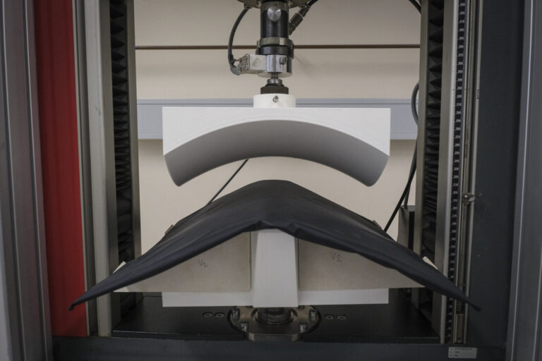 Switzerland, Geneve, 2024-04-23. In the DuPont laboratory near Geneva, Kevlar is cut, sewn and shot at to certify the bo