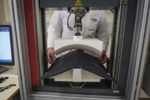 Switzerland, Geneve, 2024-04-23. In the DuPont laboratory near Geneva, Kevlar is cut, sewn and shot at to certify the bo