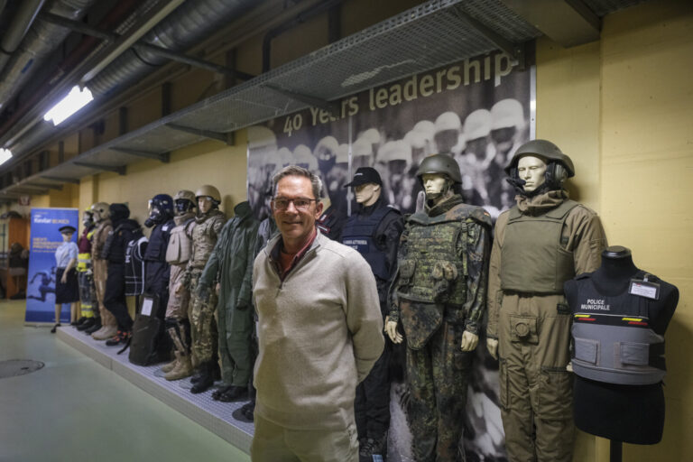 Switzerland, Geneve, 2024-04-23. In the DuPont laboratory near Geneva, Kevlar is cut, sewn and shot at to certify the bo
