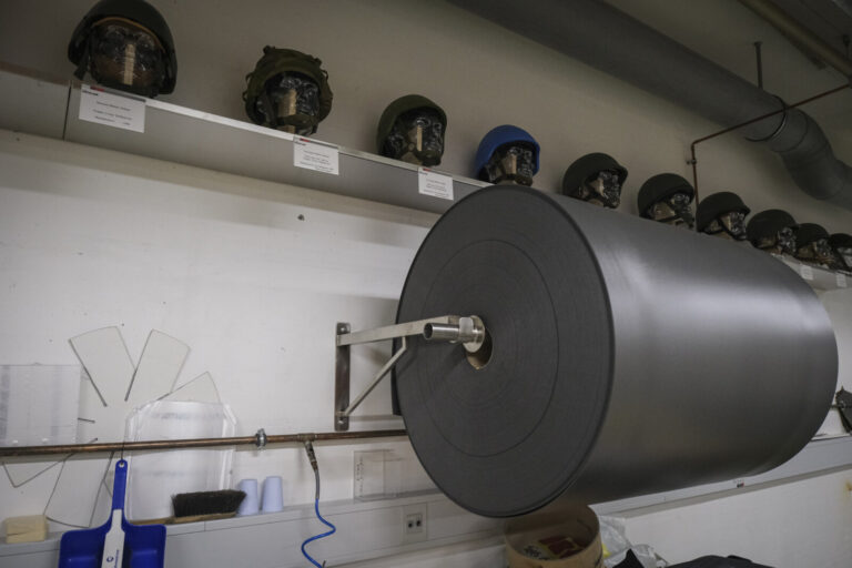 Switzerland, Geneve, 2024-04-23. In the DuPont laboratory near Geneva, Kevlar is cut, sewn and shot at to certify the bo