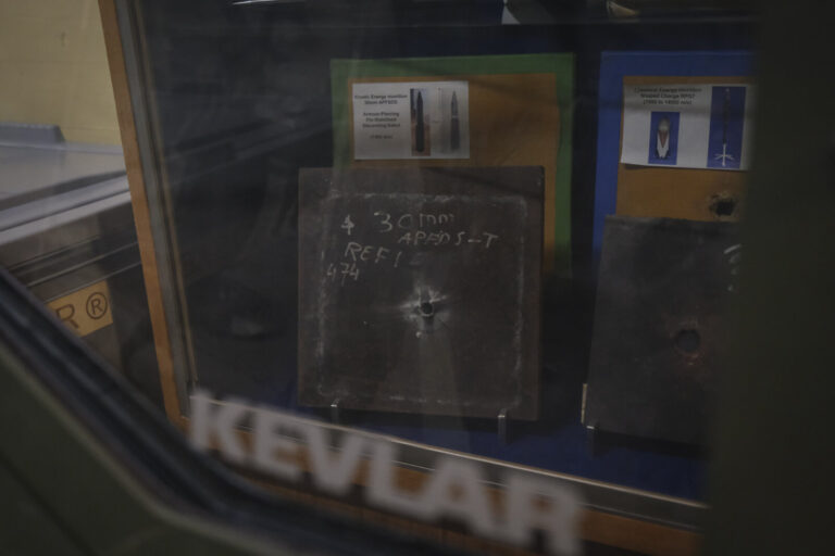 Switzerland, Geneve, 2024-04-23. In the DuPont laboratory near Geneva, Kevlar is cut, sewn and shot at to certify the bo