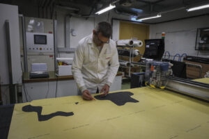 Switzerland, Geneve, 2024-04-23. In the DuPont laboratory near Geneva, Kevlar is cut, sewn and shot at to certify the bo