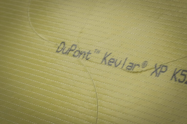 Switzerland, Geneve, 2024-04-23. In the DuPont laboratory near Geneva, Kevlar is cut, sewn and shot at to certify the bo
