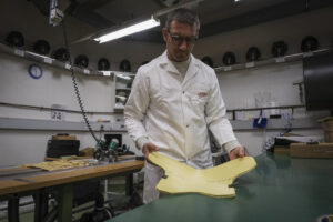 Switzerland, Geneve, 2024-04-23. In the DuPont laboratory near Geneva, Kevlar is cut, sewn and shot at to certify the bo