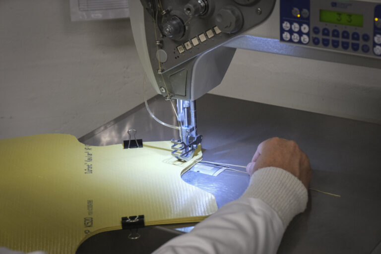 Switzerland, Geneve, 2024-04-23. In the DuPont laboratory near Geneva, Kevlar is cut, sewn and shot at to certify the bo