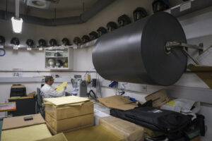 Switzerland, Geneve, 2024-04-23. In the DuPont laboratory near Geneva, Kevlar is cut, sewn and shot at to certify the bo