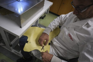Switzerland, Geneve, 2024-04-23. In the DuPont laboratory near Geneva, Kevlar is cut, sewn and shot at to certify the bo
