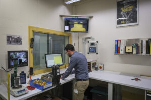 Switzerland, Geneve, 2024-04-23. In the DuPont laboratory near Geneva, Kevlar is cut, sewn and shot at to certify the bo