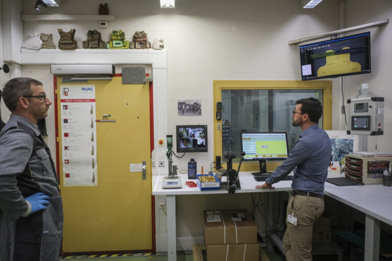 Switzerland, Geneve, 2024-04-23. In the DuPont laboratory near Geneva, Kevlar is cut, sewn and shot at to certify the bo