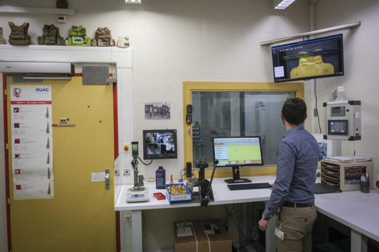 Switzerland, Geneve, 2024-04-23. In the DuPont laboratory near Geneva, Kevlar is cut, sewn and shot at to certify the bo
