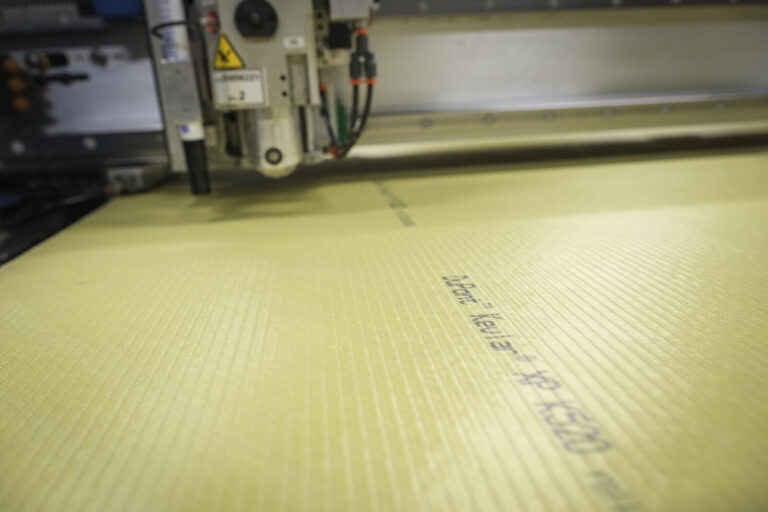 Switzerland, Geneve, 2024-04-23. In the DuPont laboratory near Geneva, Kevlar is cut, sewn and shot at to certify the bo