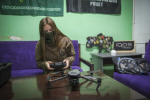 Ukraine, Pavlograd, 2026-04-24. A young woman drone pilot of an unmanned systems battalion of the Ukrainian army, at her