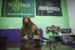 Ukraine, Pavlograd, 2026-04-24. A young woman drone pilot of an unmanned systems battalion of the Ukrainian army, at her