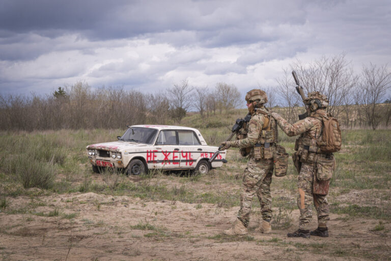 Ukraine, Pavlograd, 2026-04-24. Operators of the Omega special forces regiment of the Ukrainian National Guard train on 