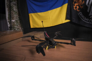 Ukraine, Zaporijia, 2026-04-23. An operator of the 423rd unmanned systems battalion of the Ukrainian army presents the d
