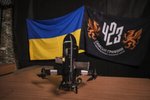 Ukraine, Zaporijia, 2026-04-23. An operator of the 423rd unmanned systems battalion of the Ukrainian army presents the d